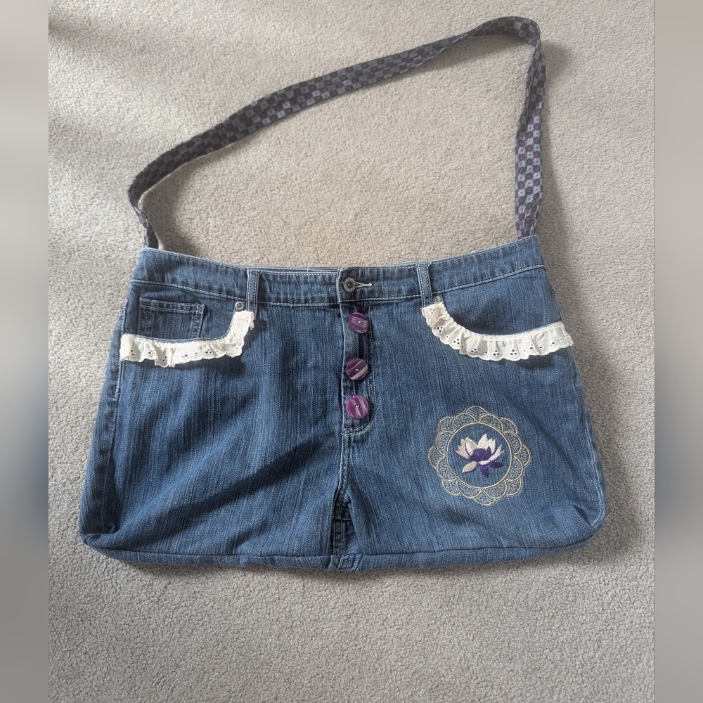 Handmade Bag Made with Recycled Materials & Silk Tie Strap